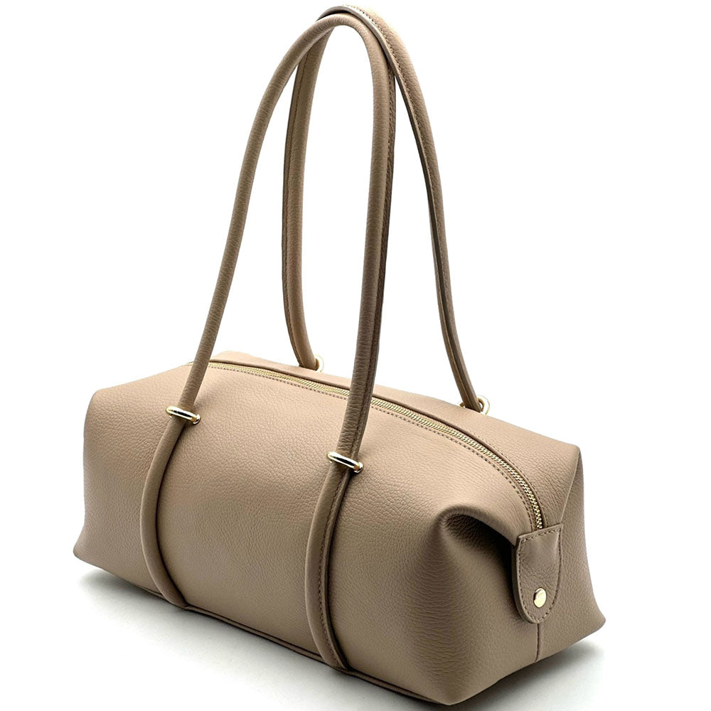 Virelia Italian Cow Leather Cylindrical Shoulder Bag - Made In Italy