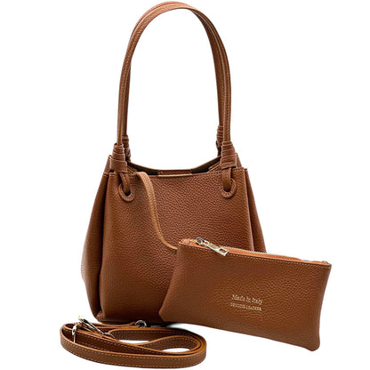 Ornella Pebbled Leather Shoulder Tote - Made In Italy