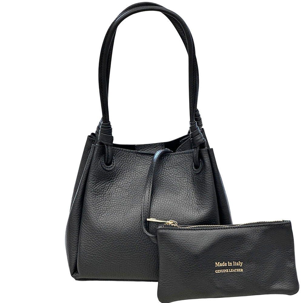 Ornella Pebbled Leather Shoulder Tote - Made In Italy