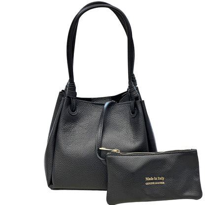 Ornella Pebbled Leather Shoulder Tote - Made In Italy