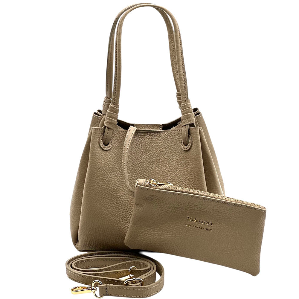 Ornella Pebbled Leather Shoulder Tote - Made In Italy