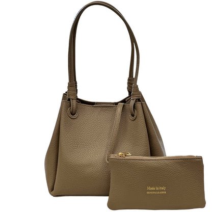 Ornella Pebbled Leather Shoulder Tote - Made In Italy