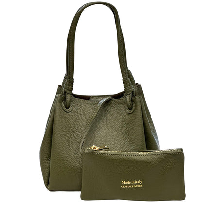 Ornella Pebbled Leather Shoulder Tote - Made In Italy