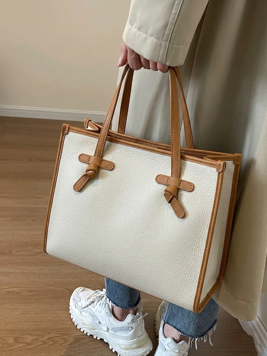 Lara Cow Leather Work Tote Bag - Made In Italy