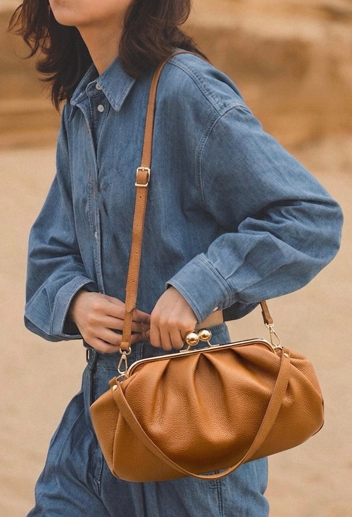 Brunella Frame Cow Leather Bag - Made In Italy