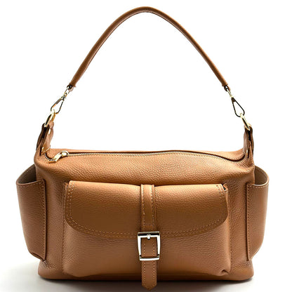 Delvira Pocket Cow Leather Shoulder Bag - Made In Italy
