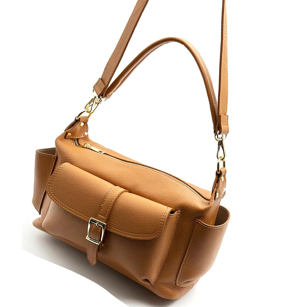 Delvira Pocket Cow Leather Shoulder Bag - Made In Italy