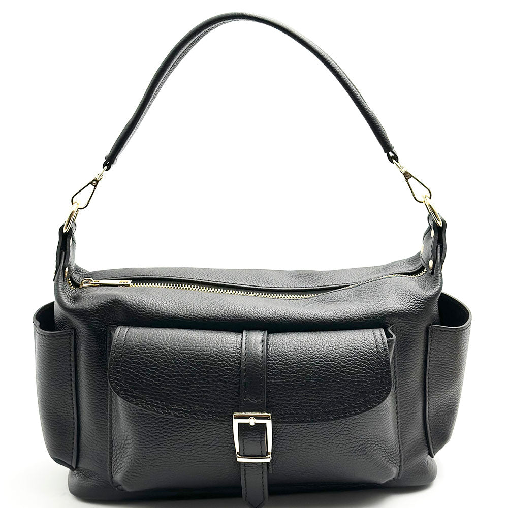 Delvira Pocket Cow Leather Shoulder Bag - Made In Italy