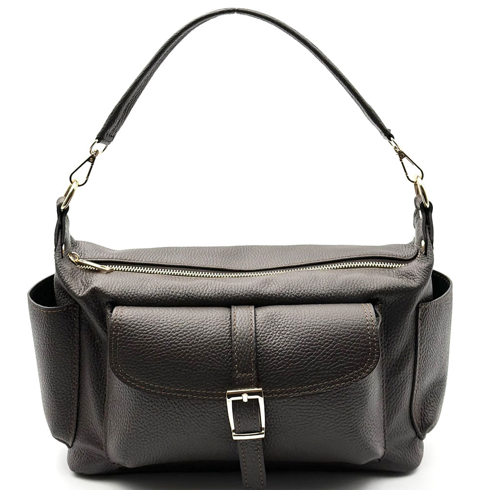 Delvira Pocket Cow Leather Shoulder Bag - Made In Italy
