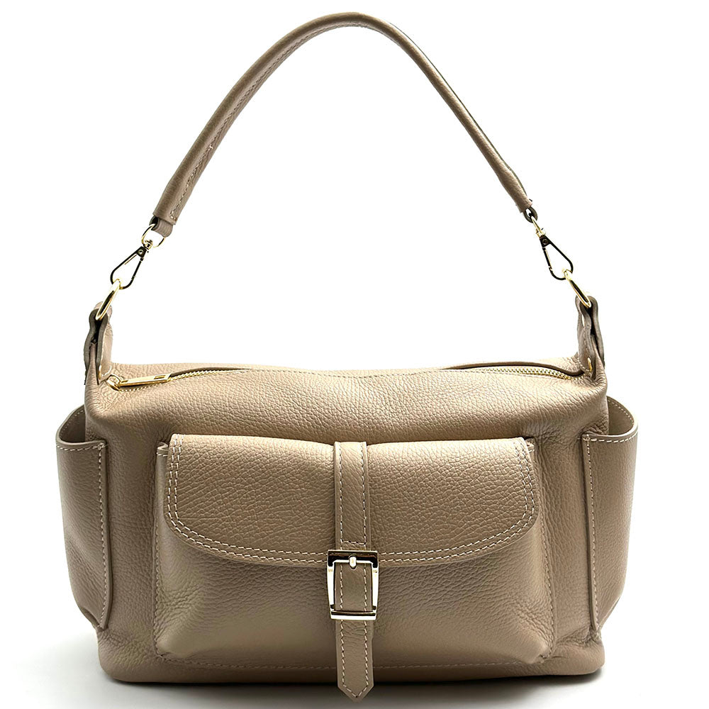 Delvira Pocket Cow Leather Shoulder Bag - Made In Italy