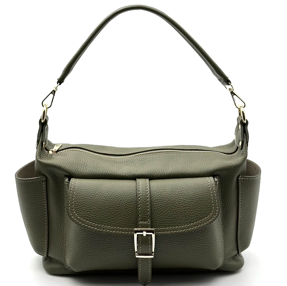 Delvira Pocket Cow Leather Shoulder Bag - Made In Italy