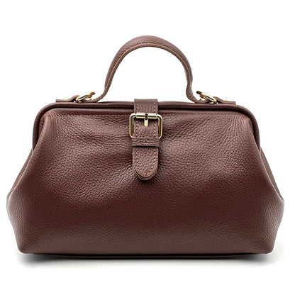 Valeria Italian Leather Doctor Frame Top Handle Bag - Made In Italy