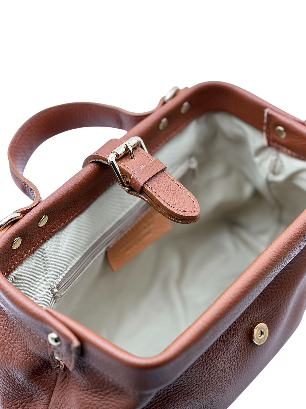 Valeria Italian Leather Doctor Frame Top Handle Bag - Made In Italy
