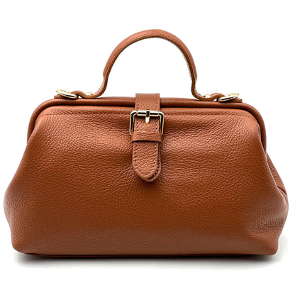 Valeria Italian Leather Doctor Frame Top Handle Bag - Made In Italy