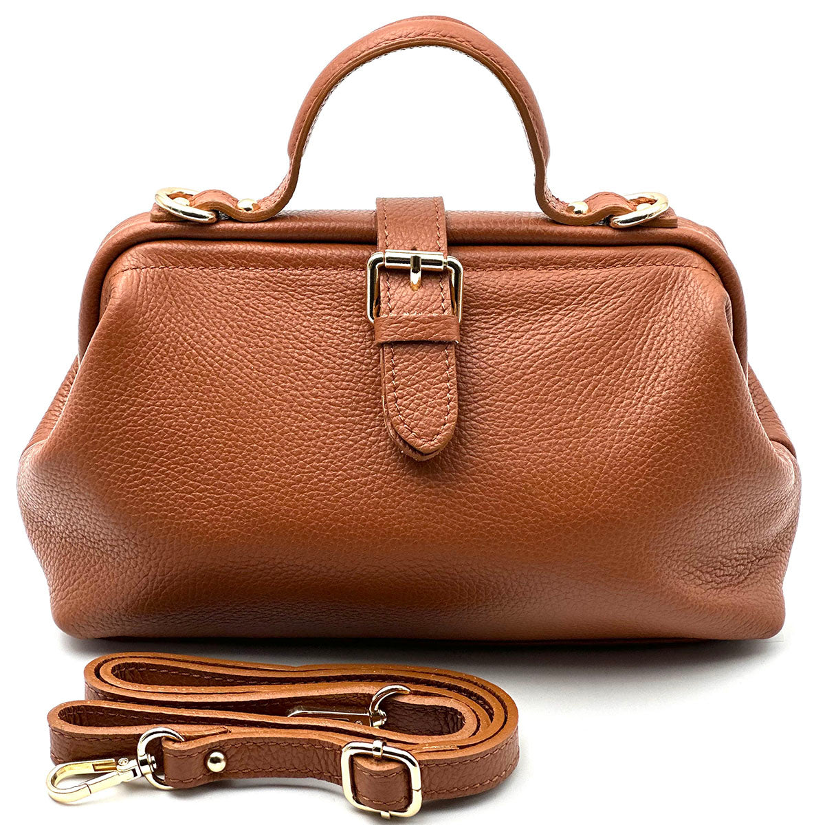 Valeria Italian Leather Doctor Frame Top Handle Bag - Made In Italy