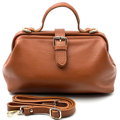 Valeria Italian Leather Doctor Frame Top Handle Bag - Made In Italy