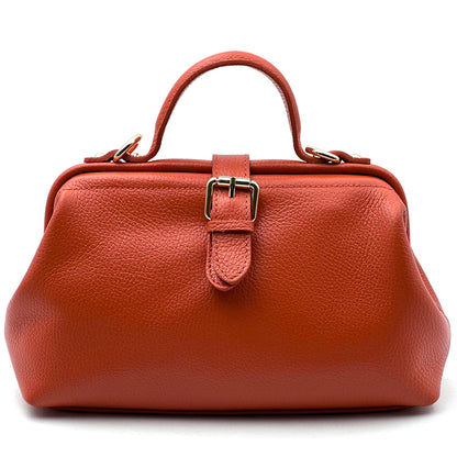 Valeria Italian Leather Doctor Frame Top Handle Bag - Made In Italy