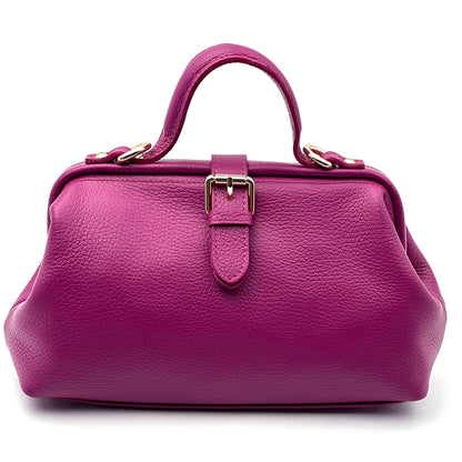 Valeria Italian Leather Doctor Frame Top Handle Bag - Made In Italy