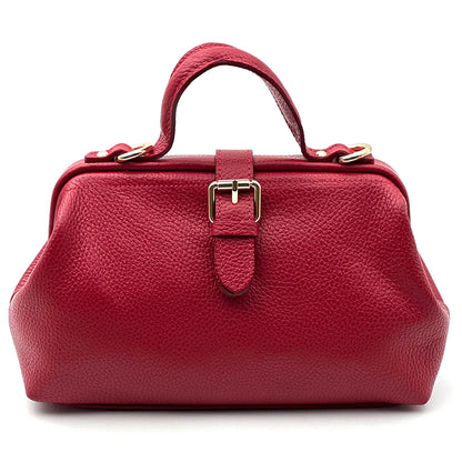 Valeria Italian Leather Doctor Frame Top Handle Bag - Made In Italy