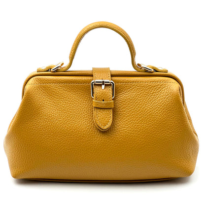 Valeria Italian Leather Doctor Frame Top Handle Bag - Made In Italy