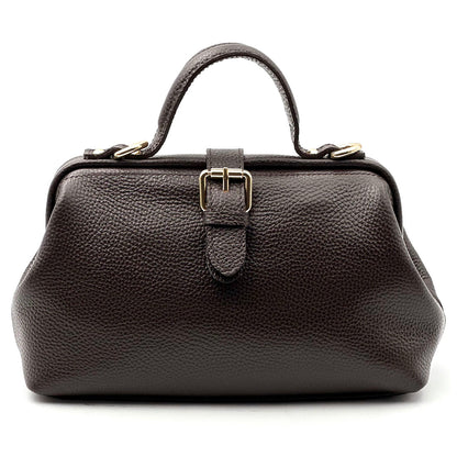 Valeria Italian Leather Doctor Frame Top Handle Bag - Made In Italy