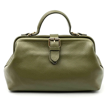 Valeria Italian Leather Doctor Frame Top Handle Bag - Made In Italy