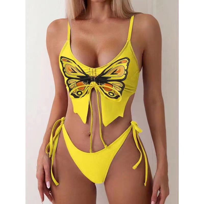 Butterfly print split bikini