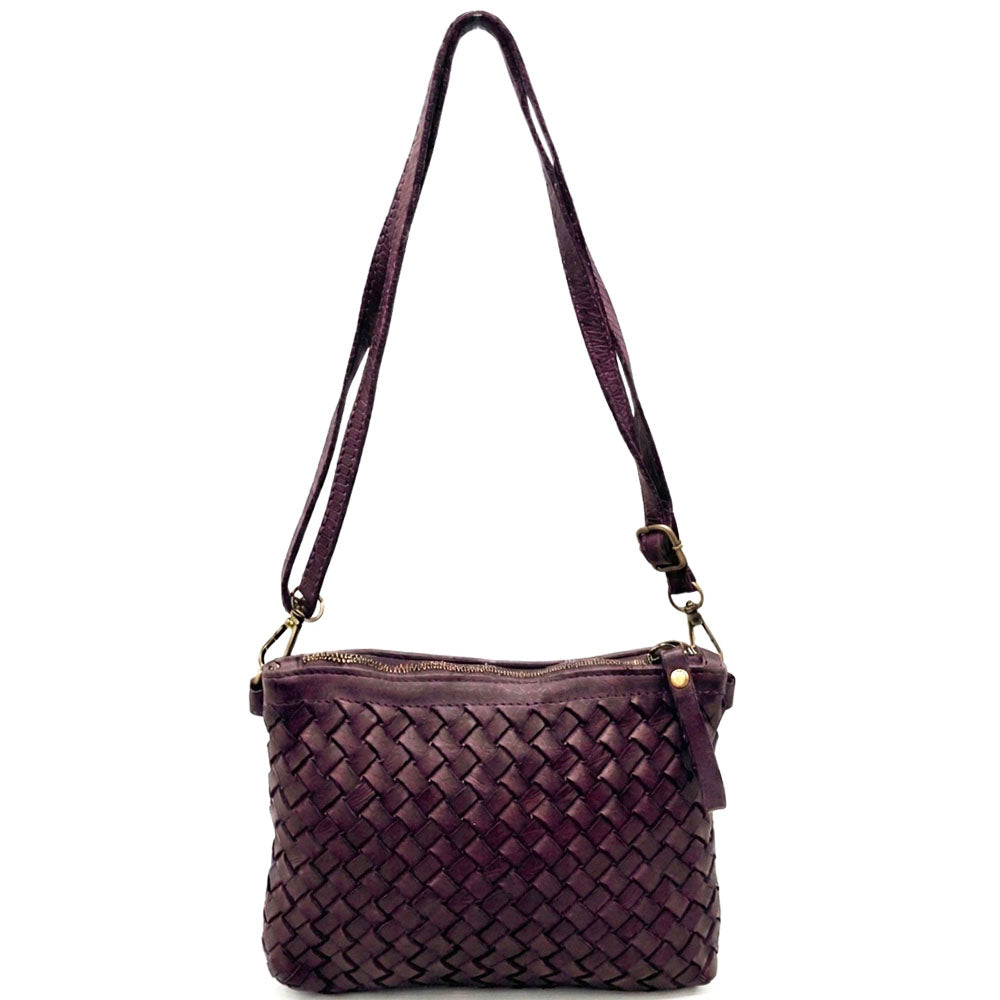 Norevia Mini Washed Cow Leather Woven Crossbody Bag - Made In Italy