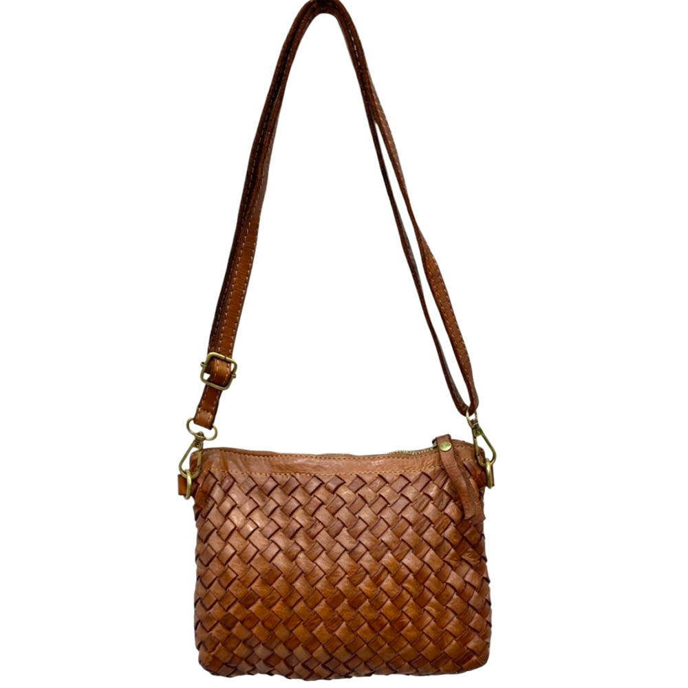 Norevia Mini Washed Cow Leather Woven Crossbody Bag - Made In Italy