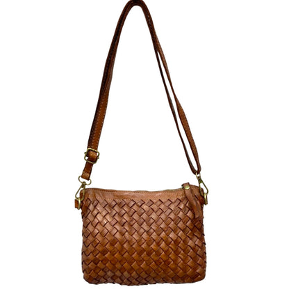Norevia Mini Washed Cow Leather Woven Crossbody Bag - Made In Italy