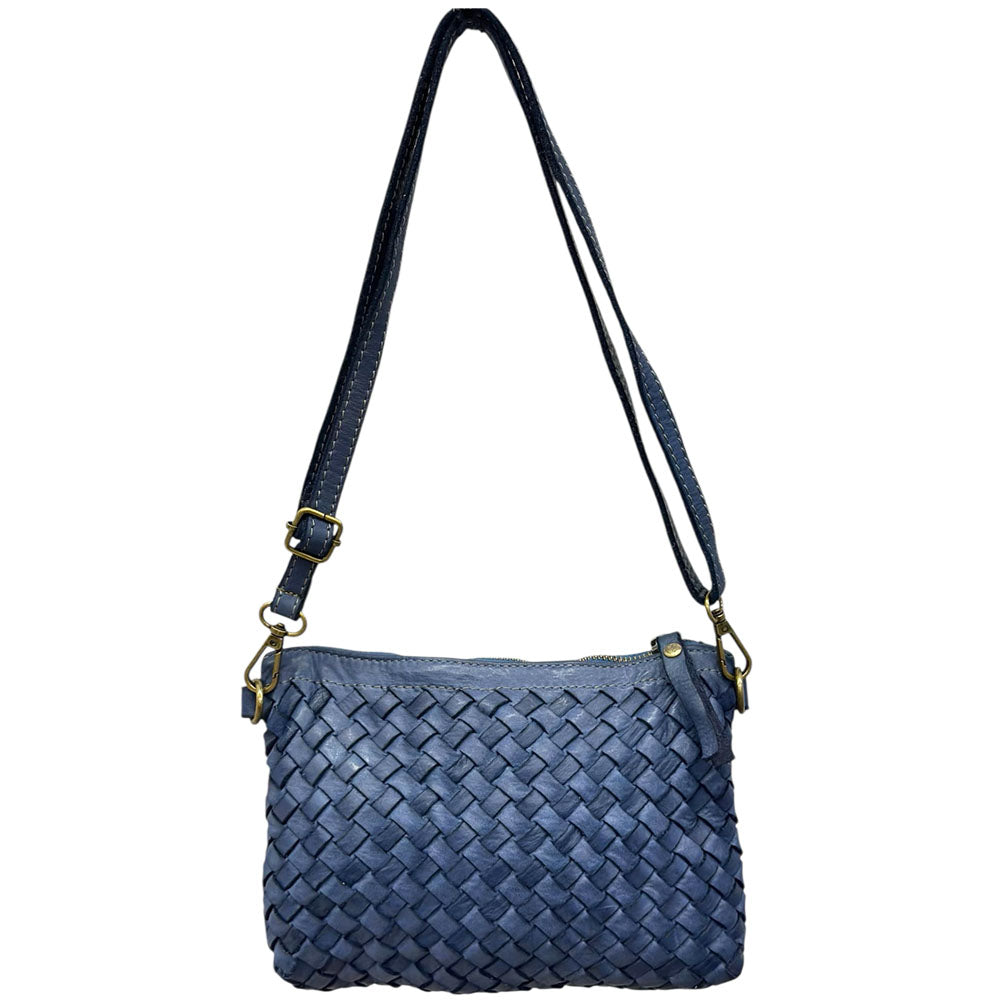 Norevia Mini Washed Cow Leather Woven Crossbody Bag - Made In Italy