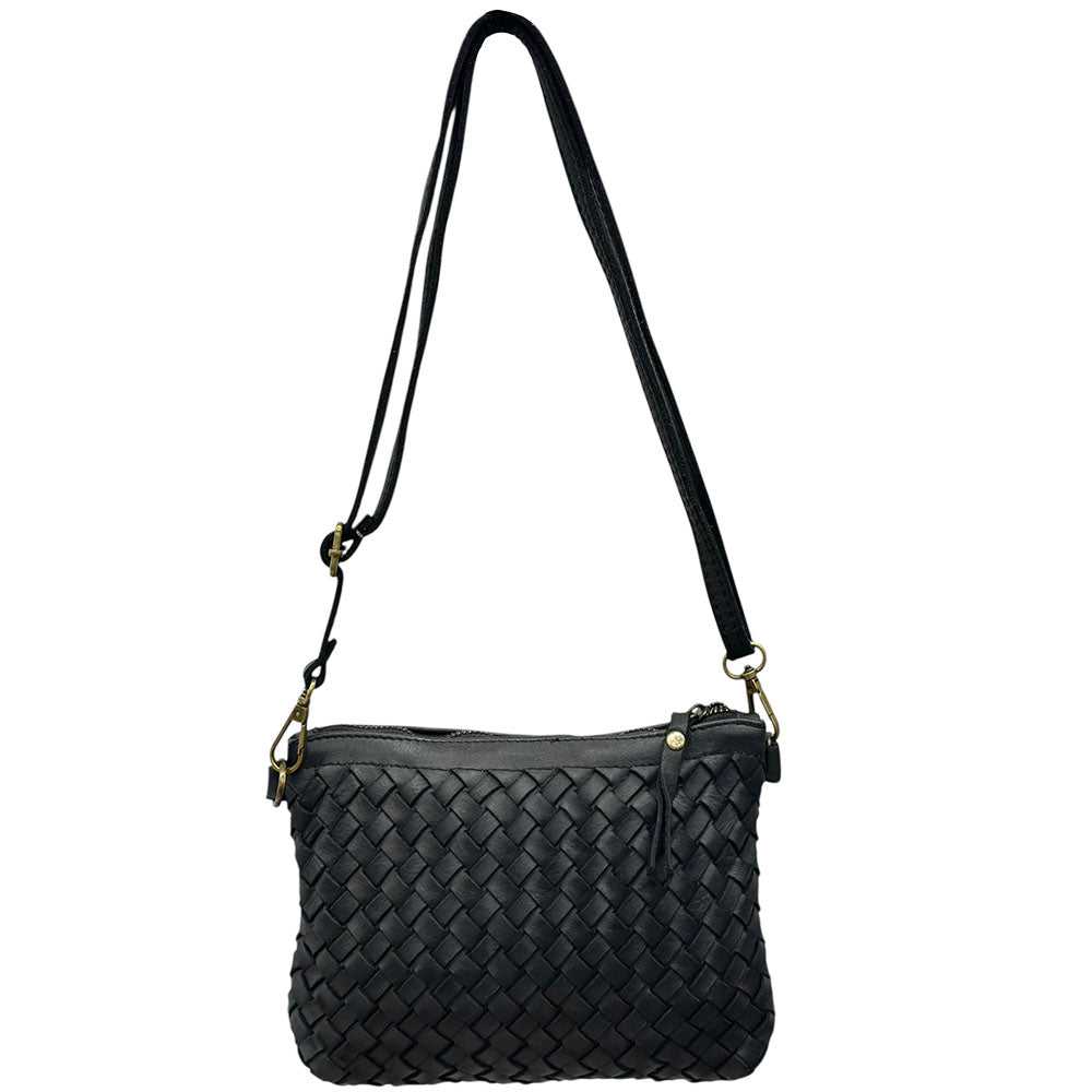 Norevia Mini Washed Cow Leather Woven Crossbody Bag - Made In Italy