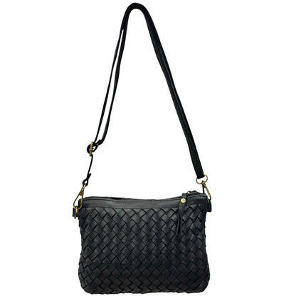 Norevia Mini Washed Cow Leather Woven Crossbody Bag - Made In Italy