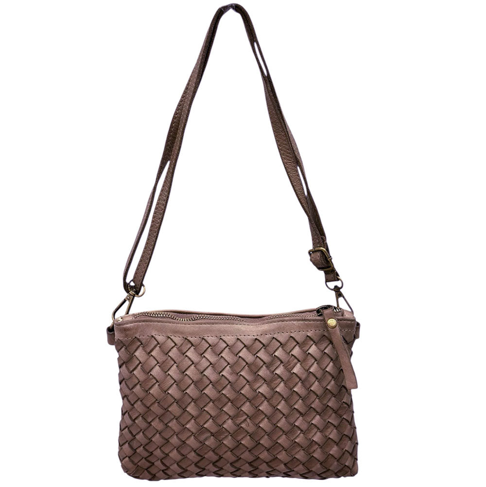 Norevia Mini Washed Cow Leather Woven Crossbody Bag - Made In Italy