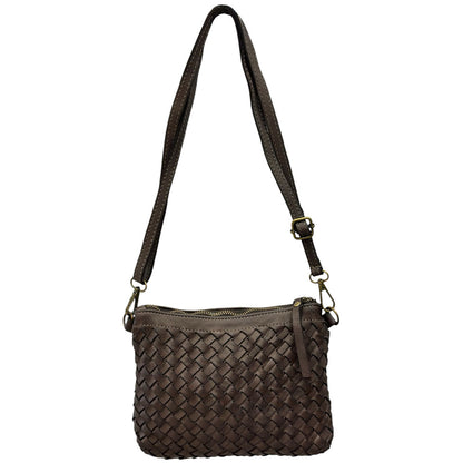 Norevia Mini Washed Cow Leather Woven Crossbody Bag - Made In Italy