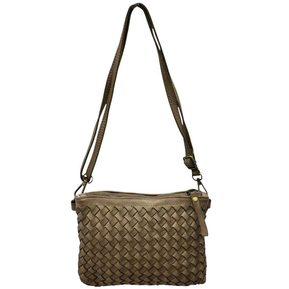 Norevia Mini Washed Cow Leather Woven Crossbody Bag - Made In Italy