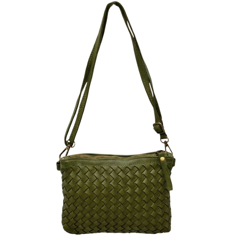 Norevia Mini Washed Cow Leather Woven Crossbody Bag - Made In Italy