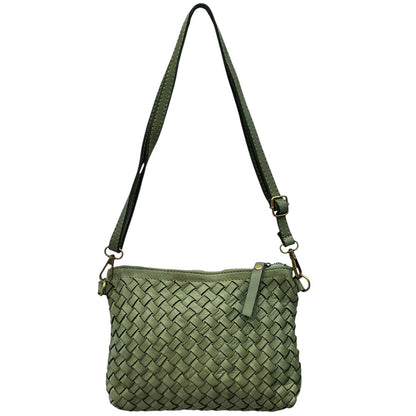 Norevia Mini Washed Cow Leather Woven Crossbody Bag - Made In Italy