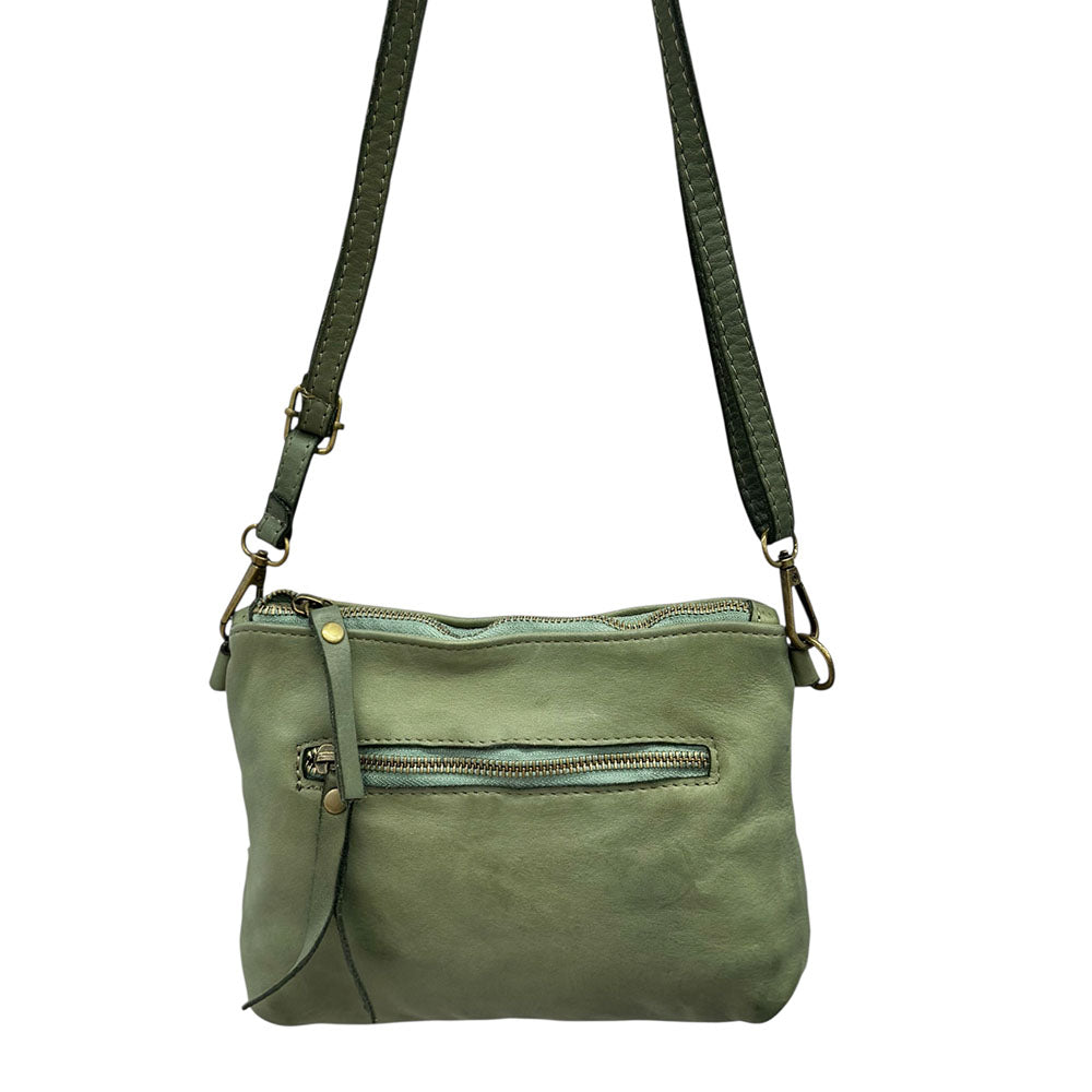 Norevia Mini Washed Cow Leather Woven Crossbody Bag - Made In Italy