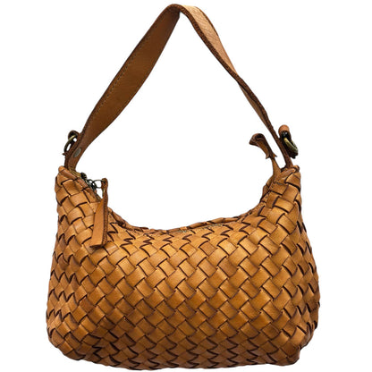 Lorenvia Washed Woven Calf Leather Shoulder Bag - Made In Italy