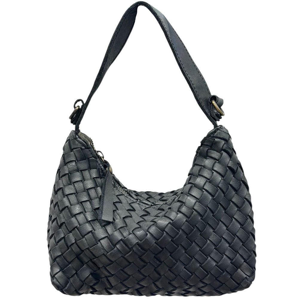 Lorenvia Washed Woven Calf Leather Shoulder Bag - Made In Italy