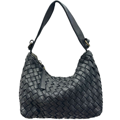 Lorenvia Washed Woven Calf Leather Shoulder Bag - Made In Italy