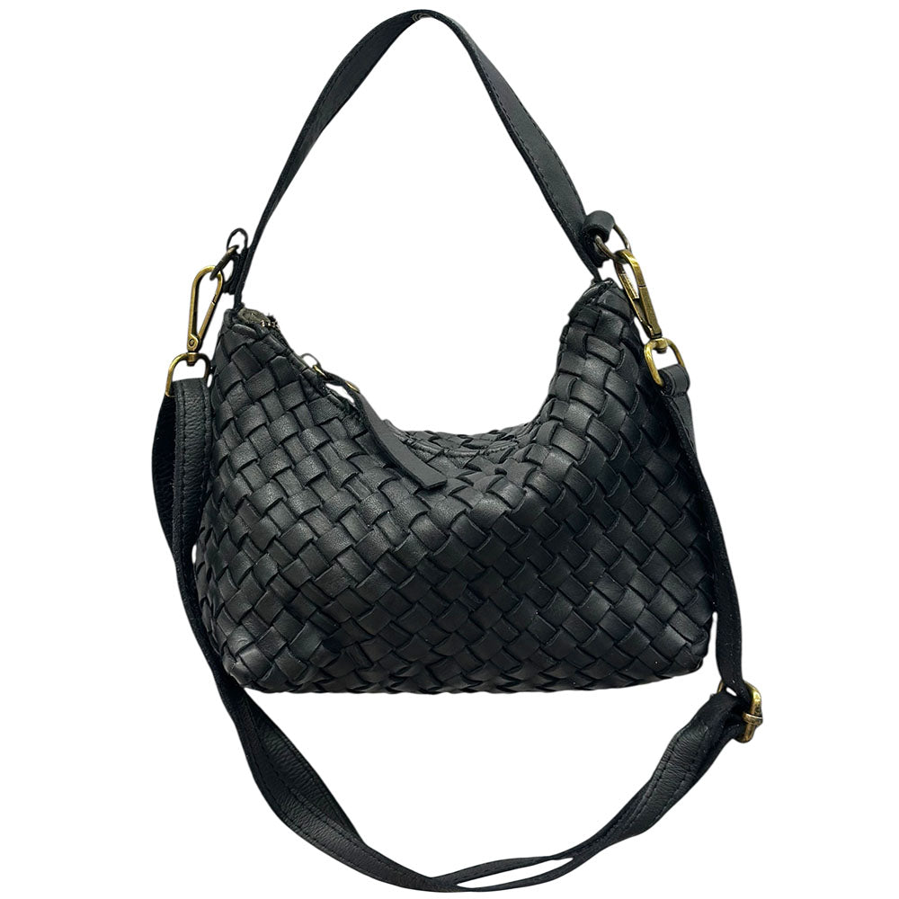 Lorenvia Washed Woven Calf Leather Shoulder Bag - Made In Italy