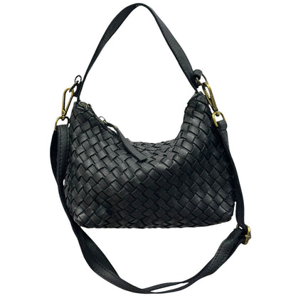 Lorenvia Washed Woven Calf Leather Shoulder Bag - Made In Italy