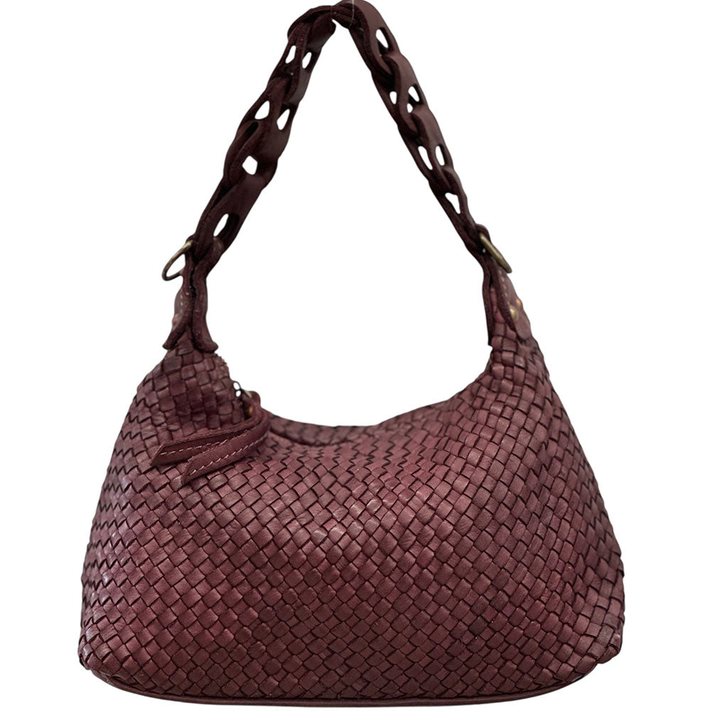 Elarisse Cow Leather Woven Hobo Bag - Made In Italy