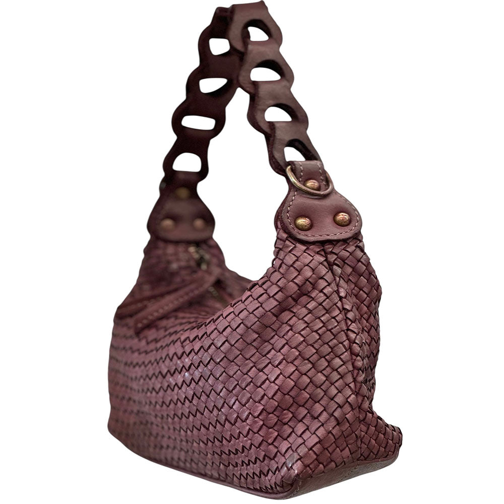 Elarisse Cow Leather Woven Hobo Bag - Made In Italy