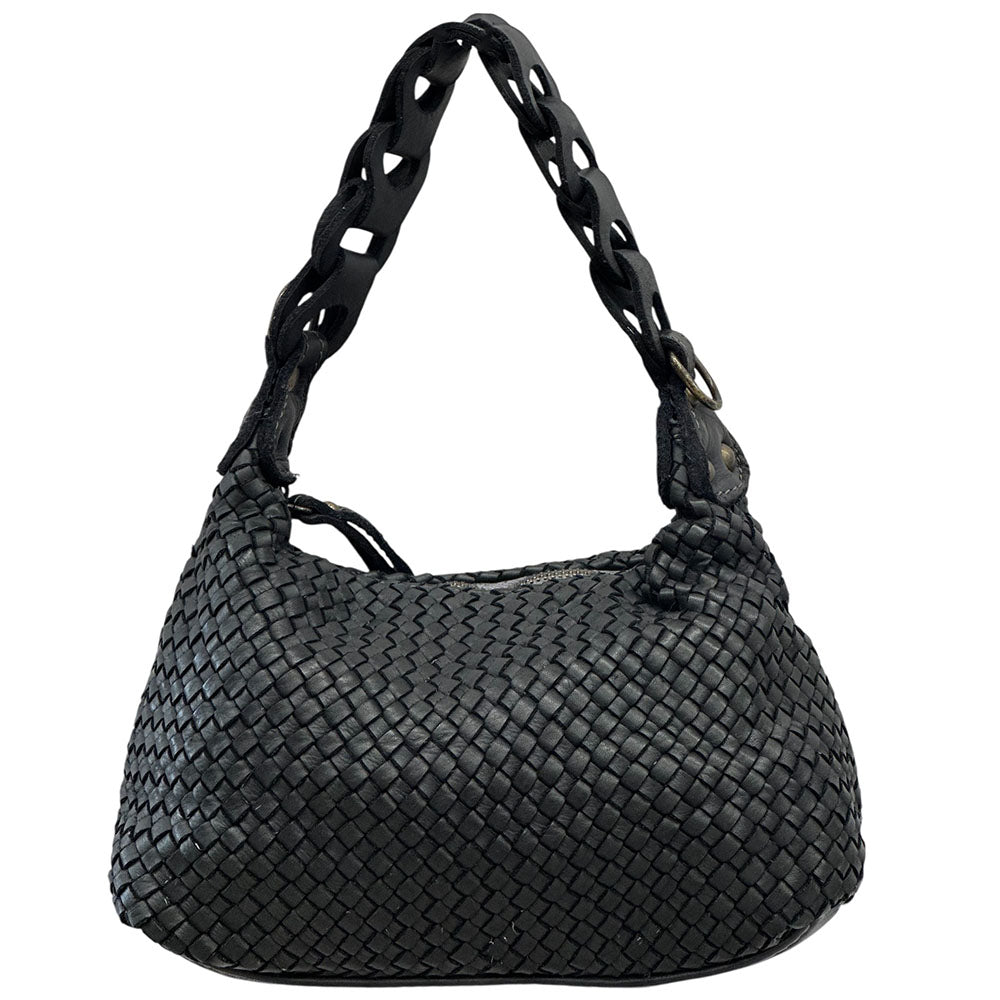 Elarisse Cow Leather Woven Hobo Bag - Made In Italy