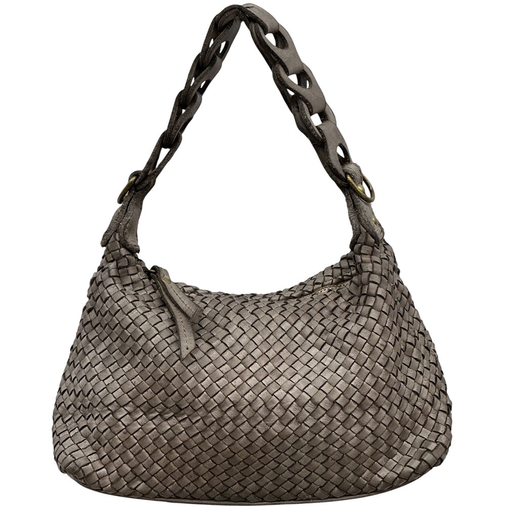 Elarisse Cow Leather Woven Hobo Bag - Made In Italy