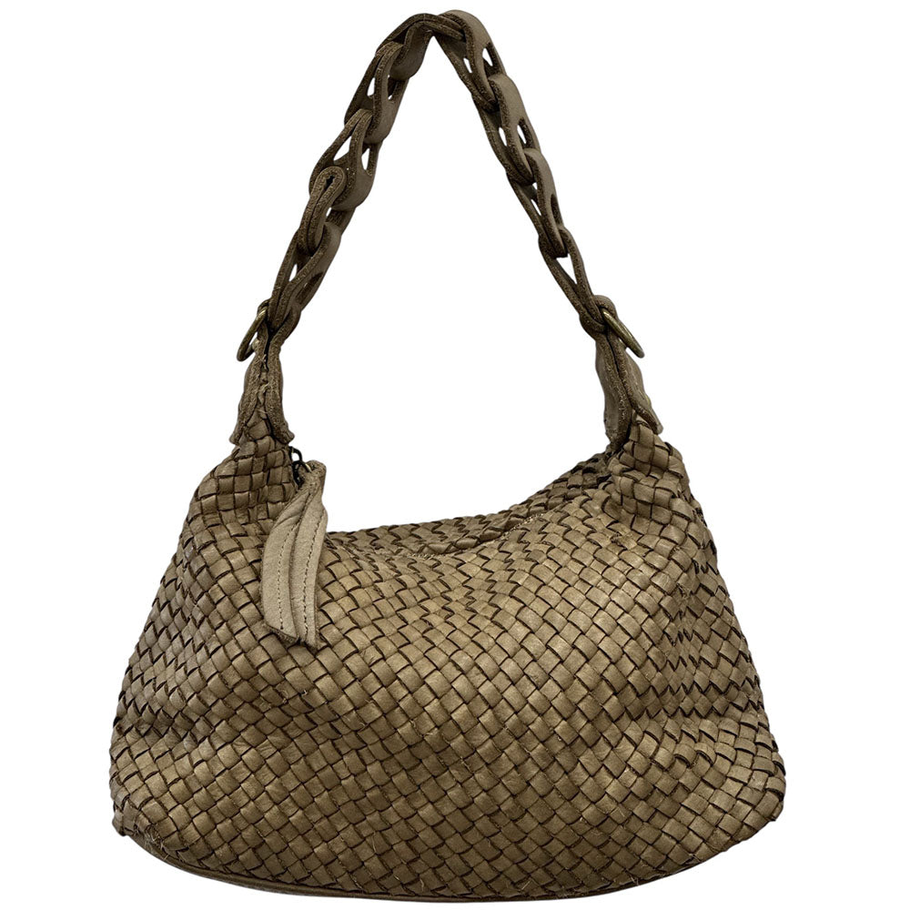 Elarisse Cow Leather Woven Hobo Bag - Made In Italy