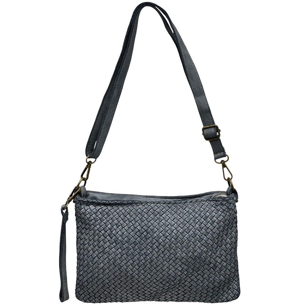 Elvaria Woven Handheld and Crossbody Bag in Calf Leather - Made In Italy